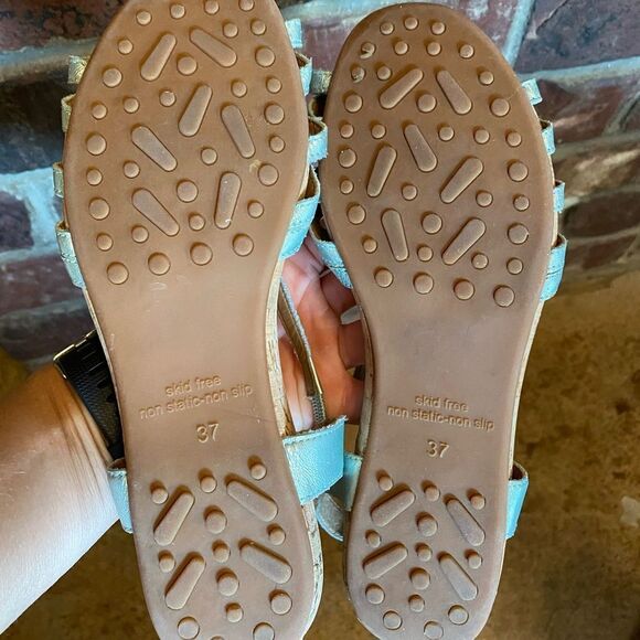 ANTHROPOLOGIE Miss Albright Philadelphia Blue Metallic Leather Strappy Sandals - Picture 9 of 10